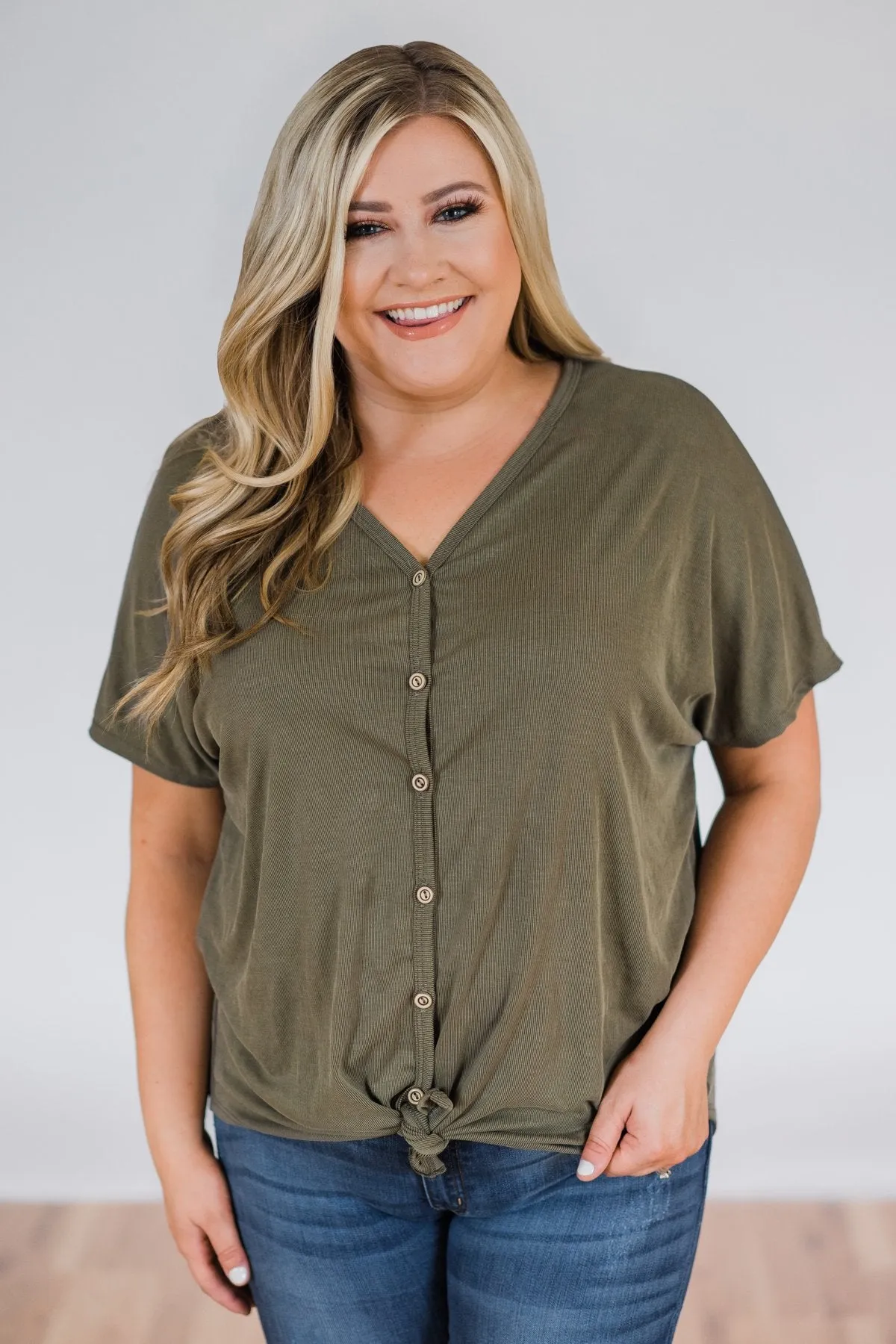 Coming Your Way Dolman Button Top- Olive