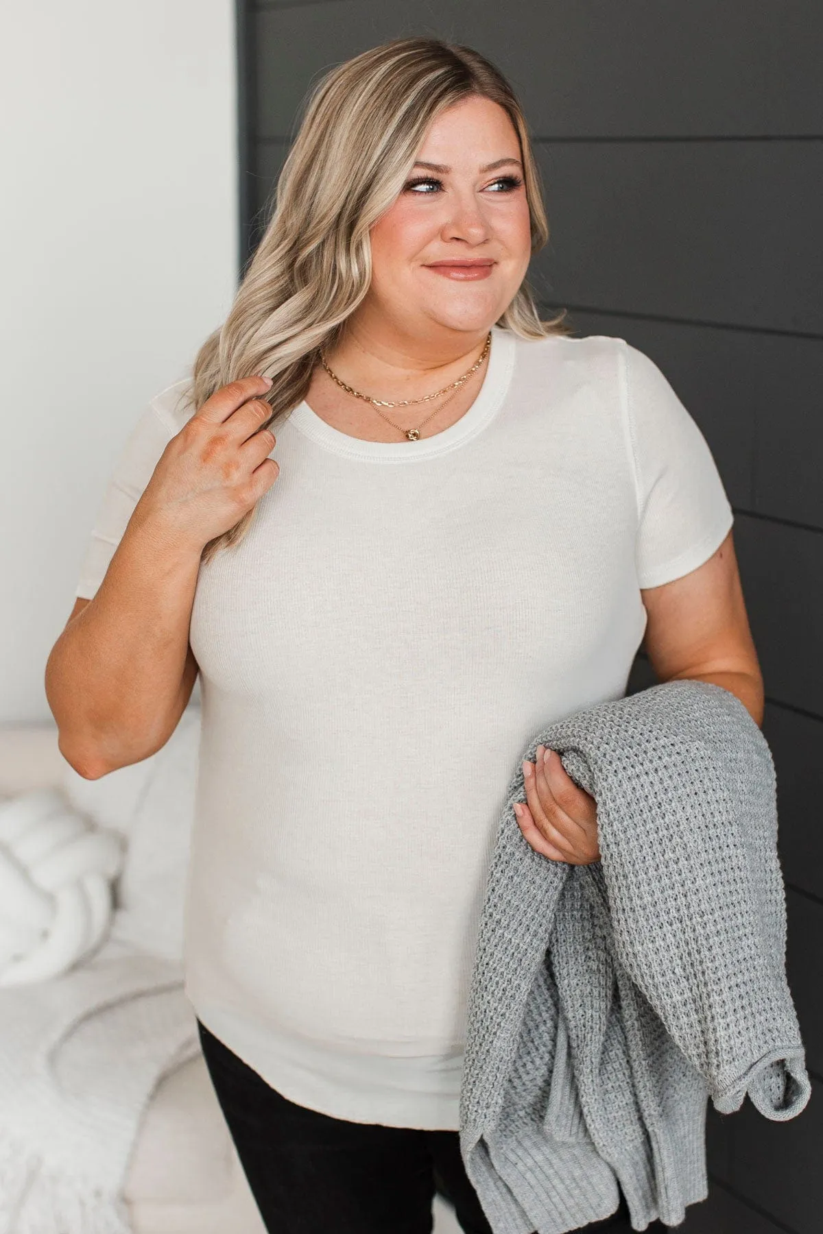 Confident Attitude Ribbed Top- Off-White