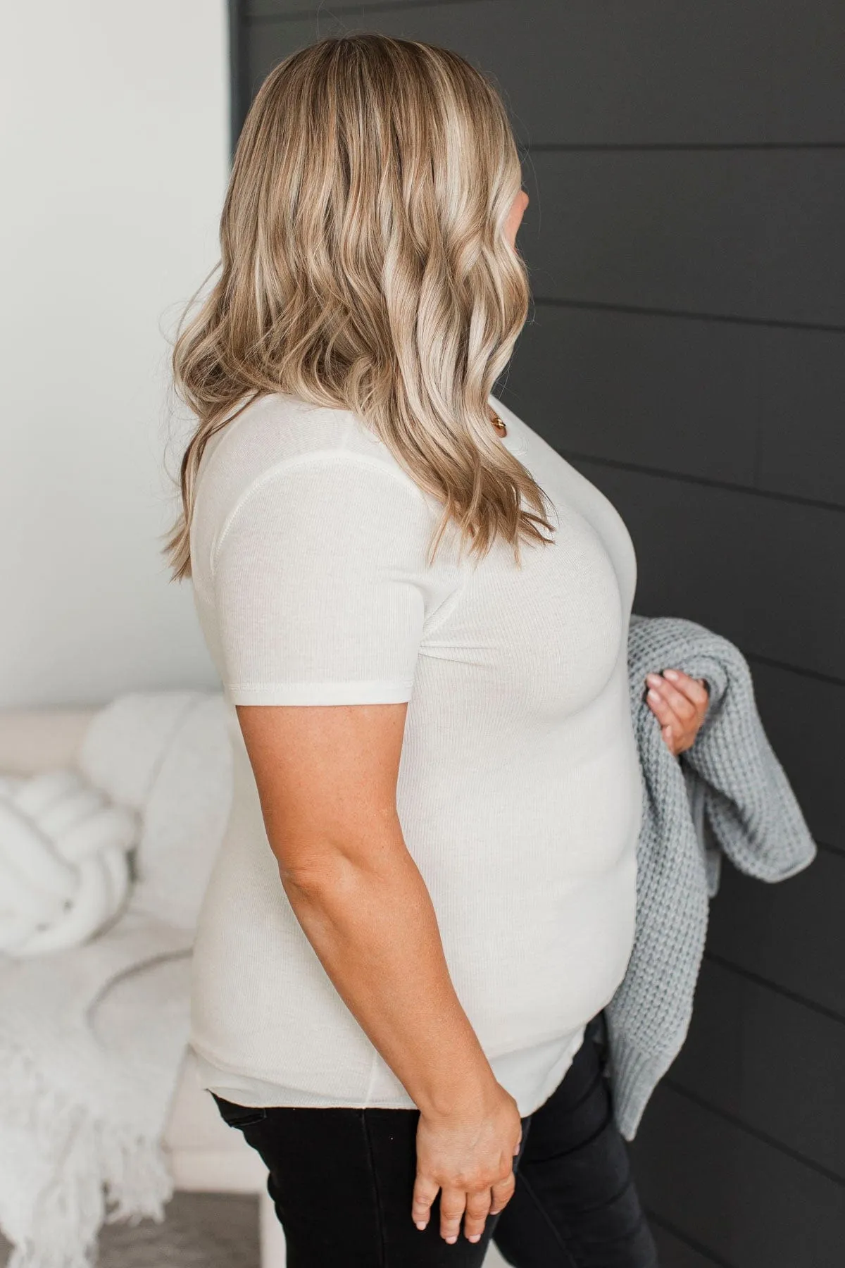 Confident Attitude Ribbed Top- Off-White