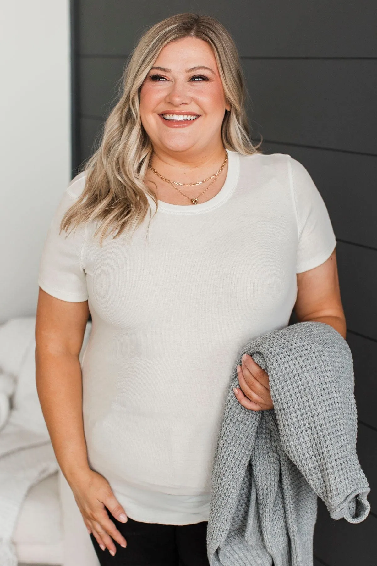 Confident Attitude Ribbed Top- Off-White