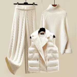 Costume set with cashmere sweater and warm vest