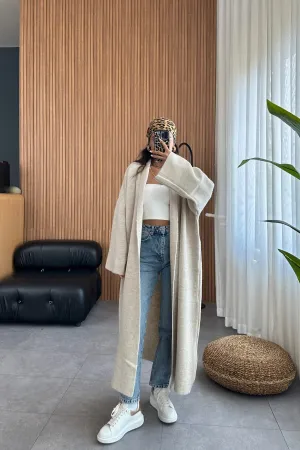 Cream Heavy Longline Coat Cardigan
