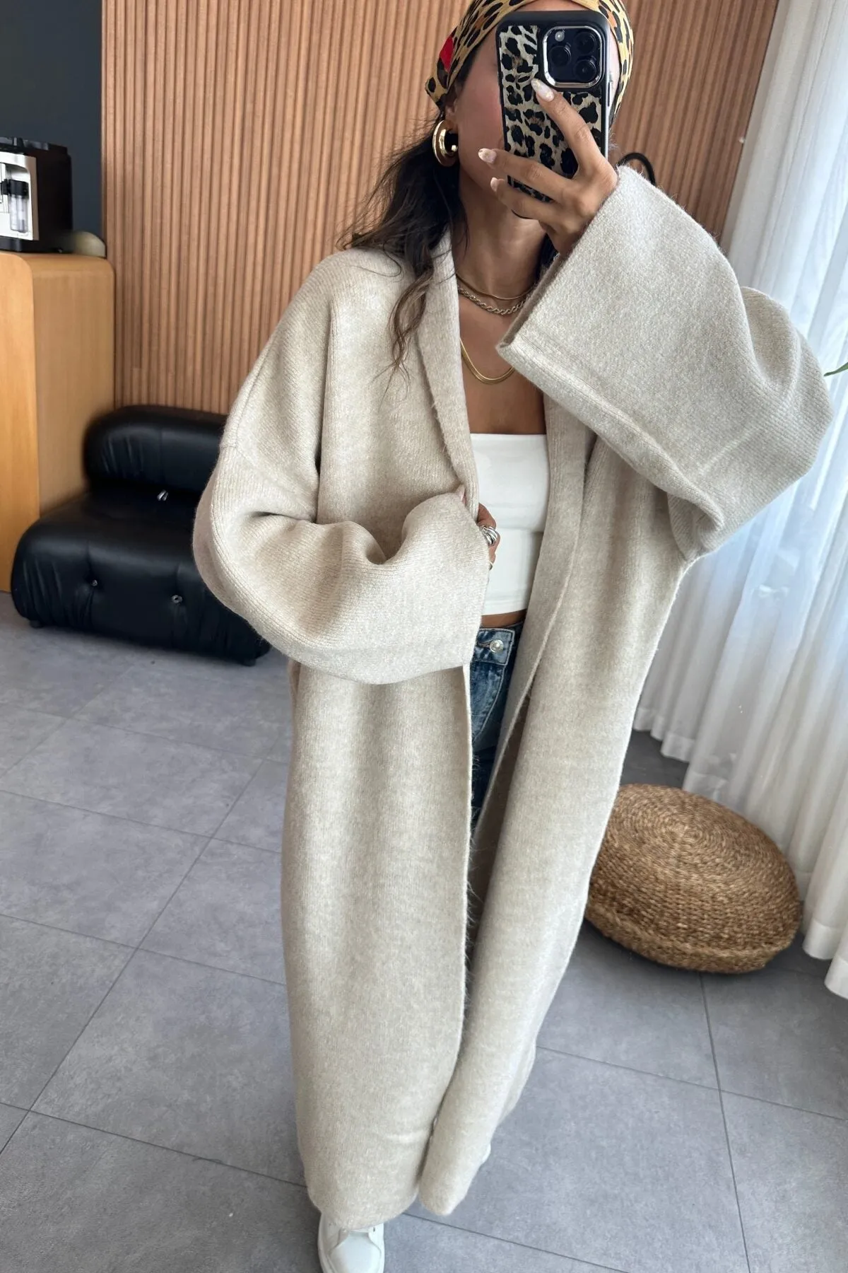 Cream Heavy Longline Coat Cardigan