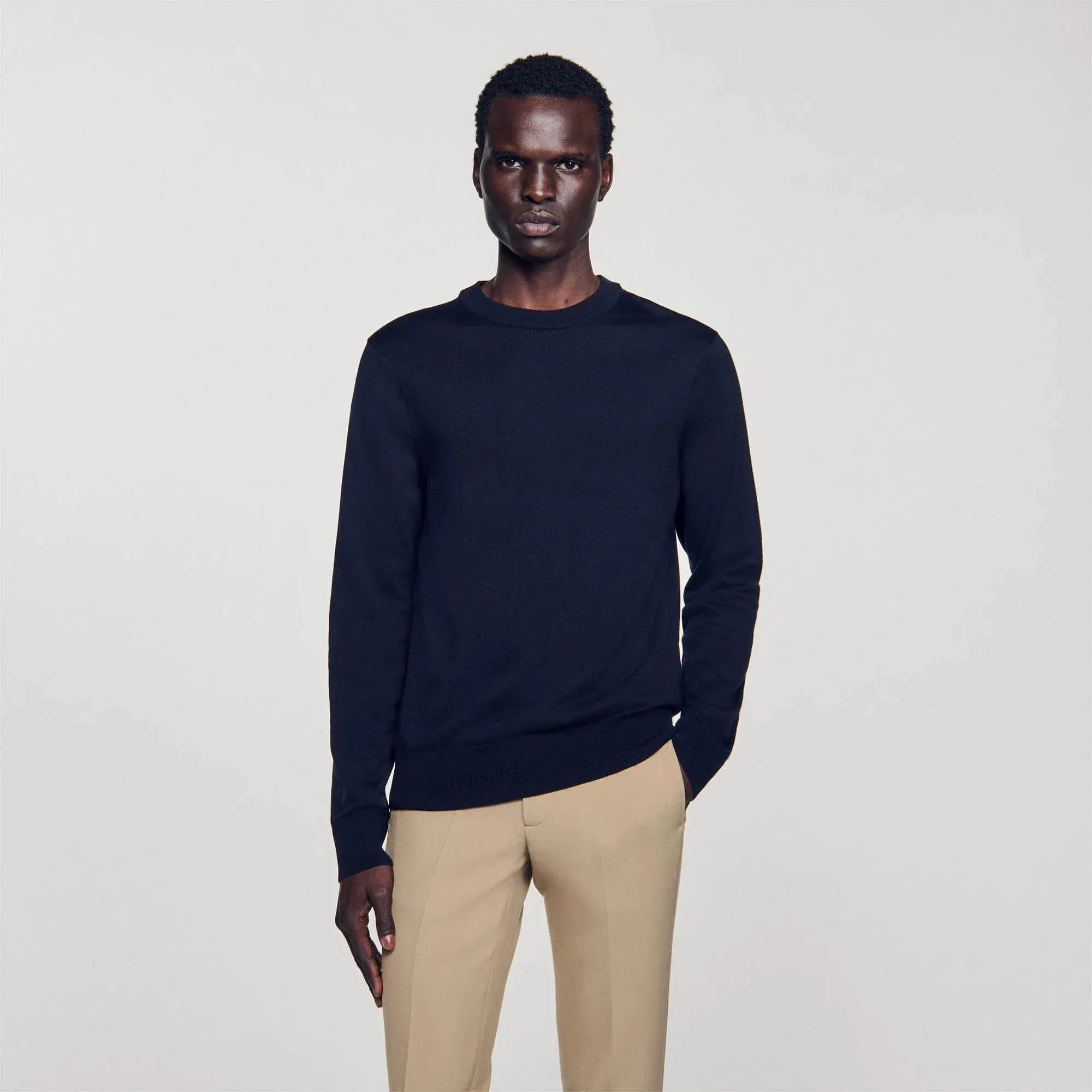 Crew Merinos Fine Knit Wool Sweater Navy Blue