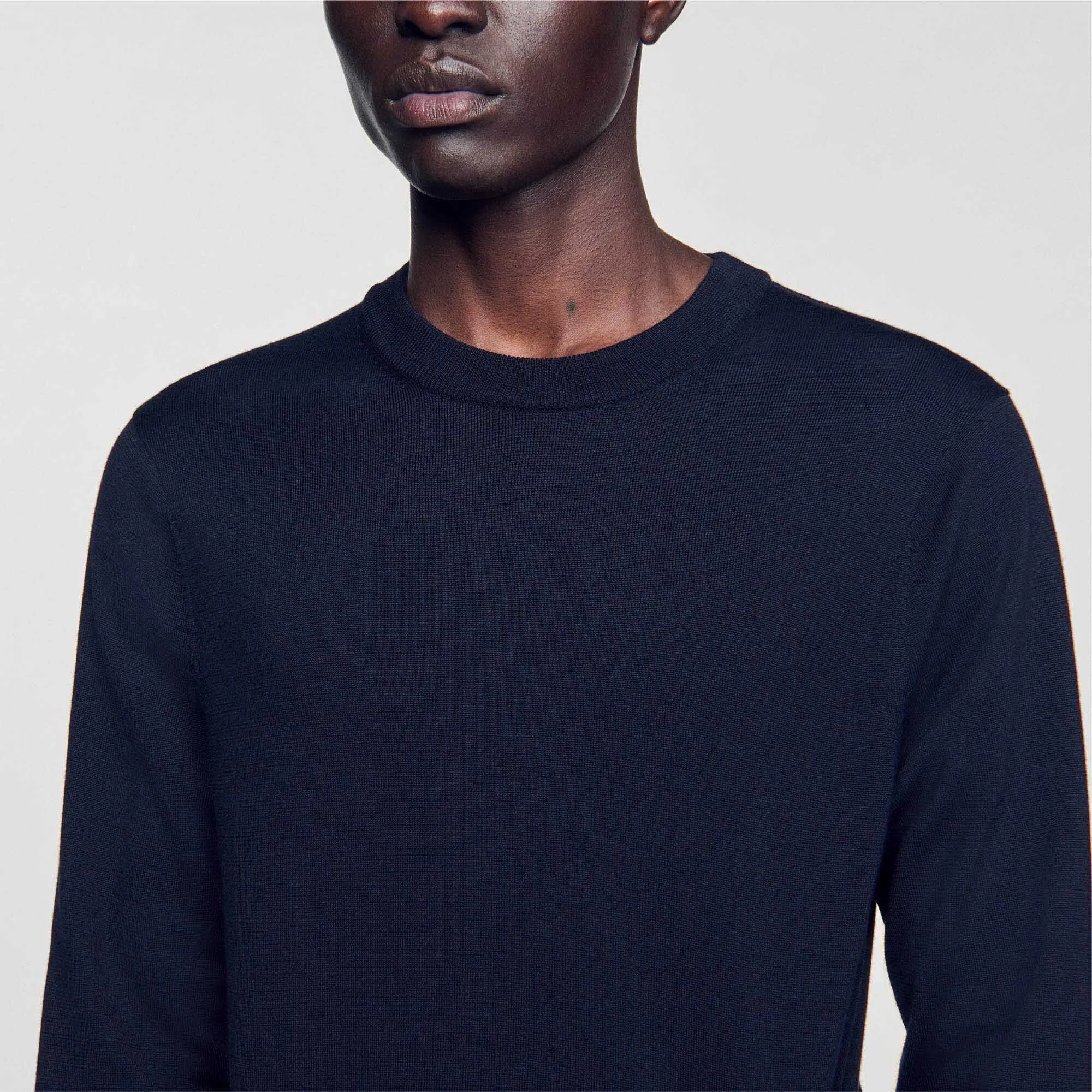 Crew Merinos Fine Knit Wool Sweater Navy Blue