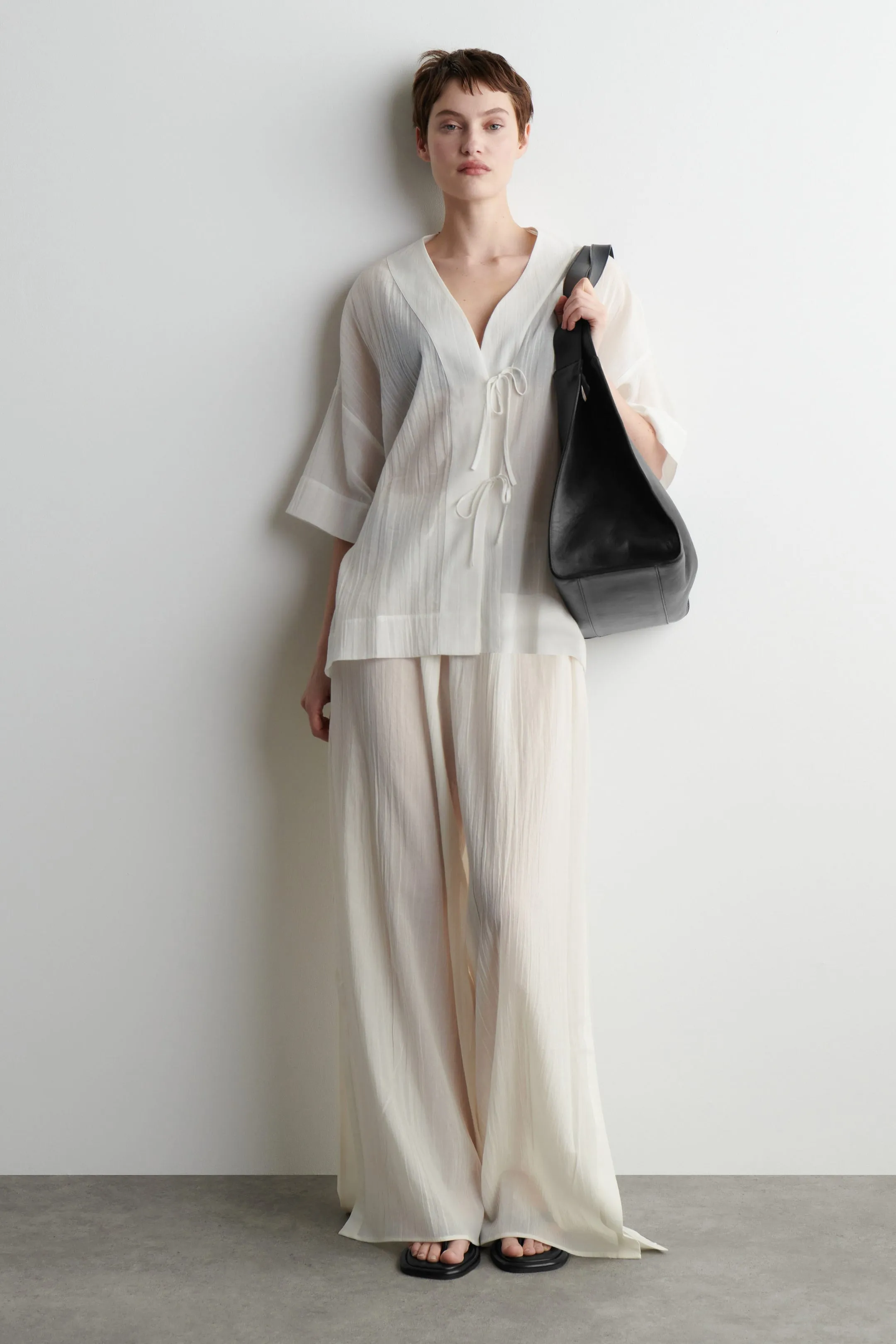 Crinkled tie-front beach shirt