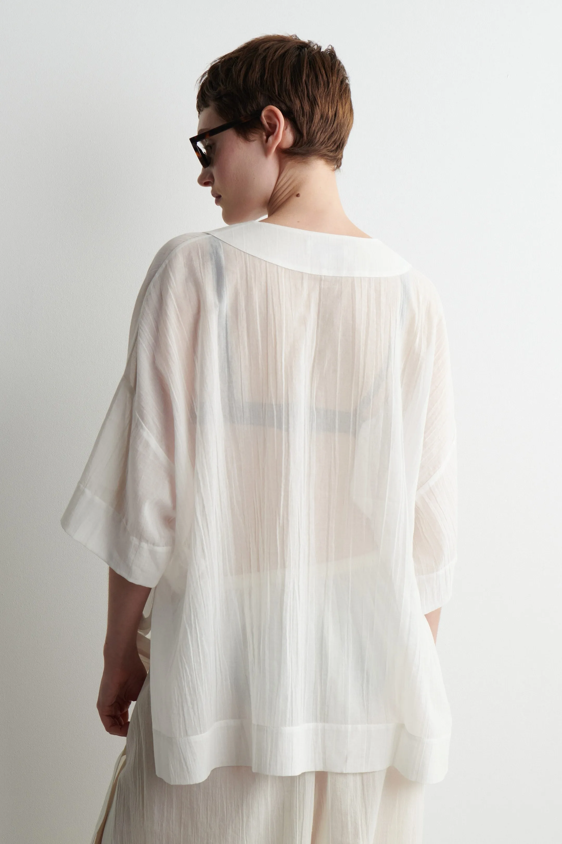 Crinkled tie-front beach shirt