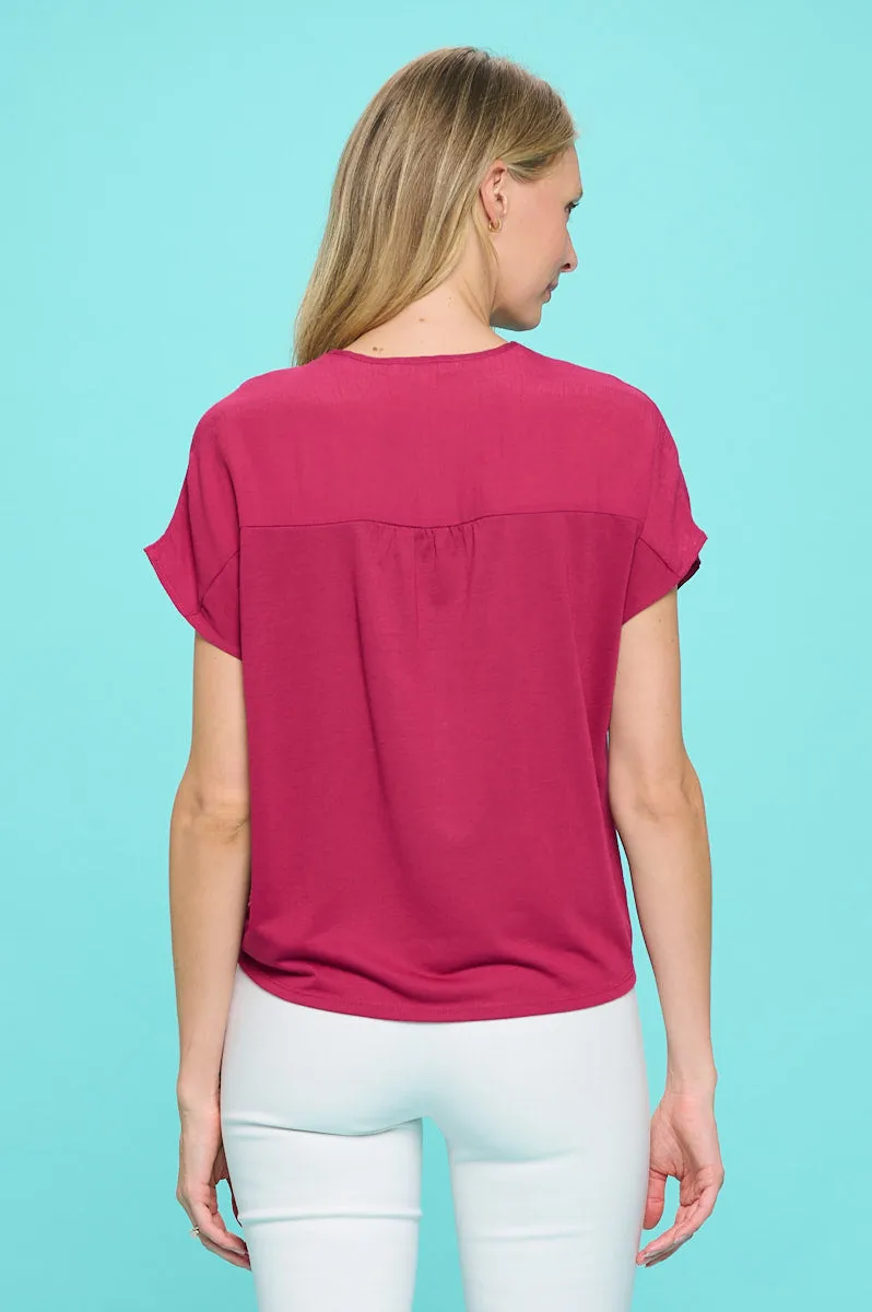 CROCHET CENTER TIE FRONT BLOUSE