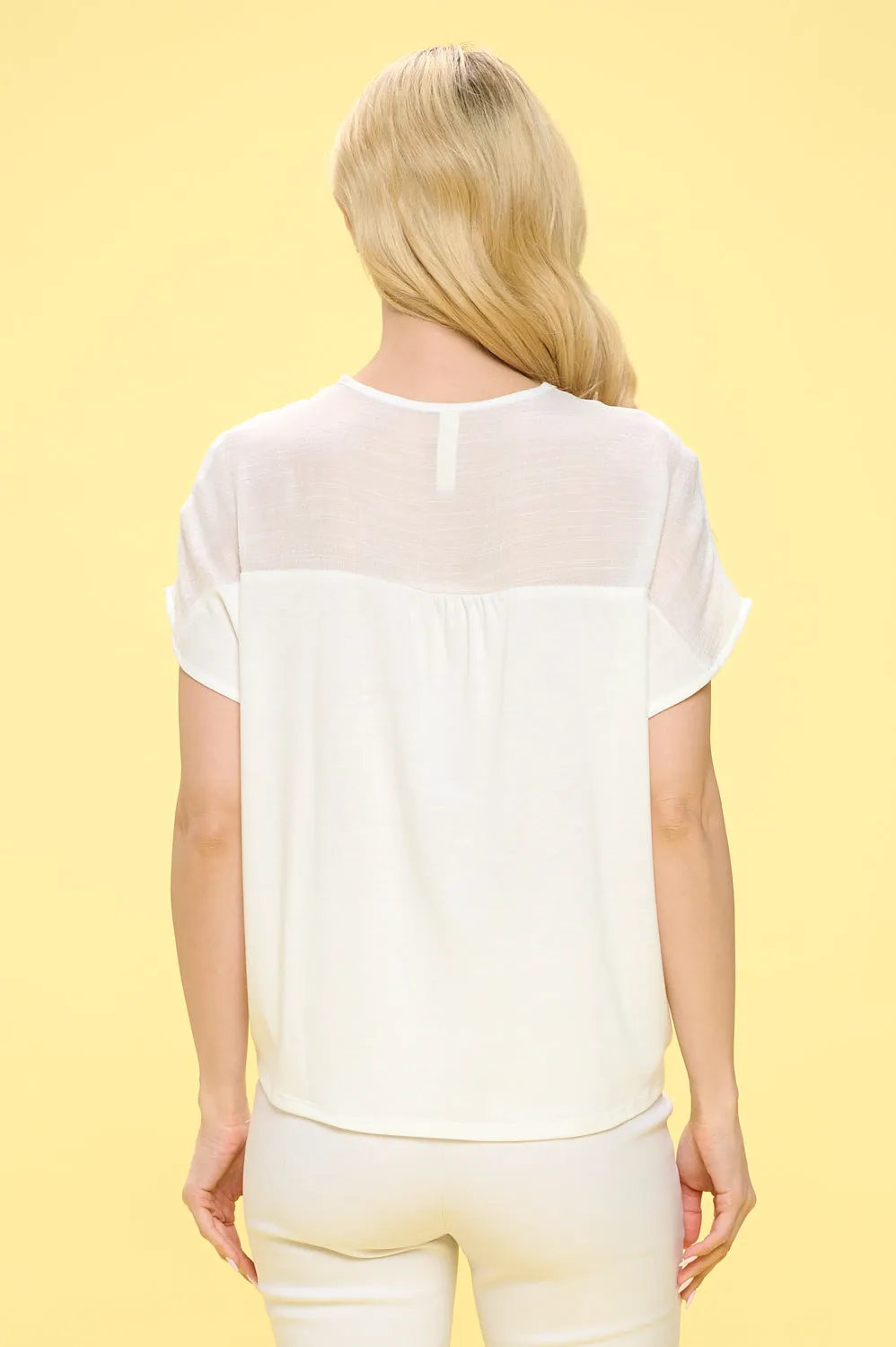 CROCHET CENTER TIE FRONT BLOUSE
