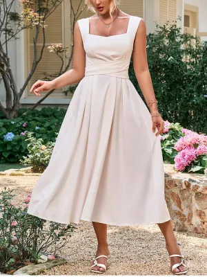Cross Straps Square Neck Long Dress