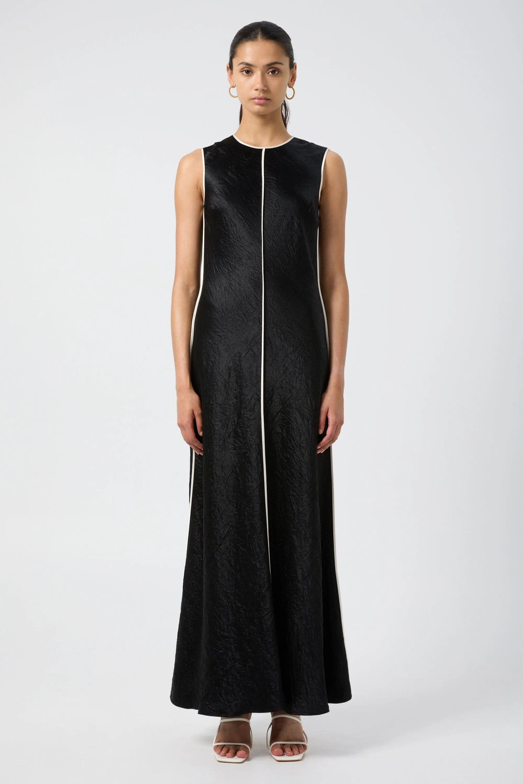 CRUSH CONTRAST BIND MAXI TANK DRESS | BLACK & CREAM