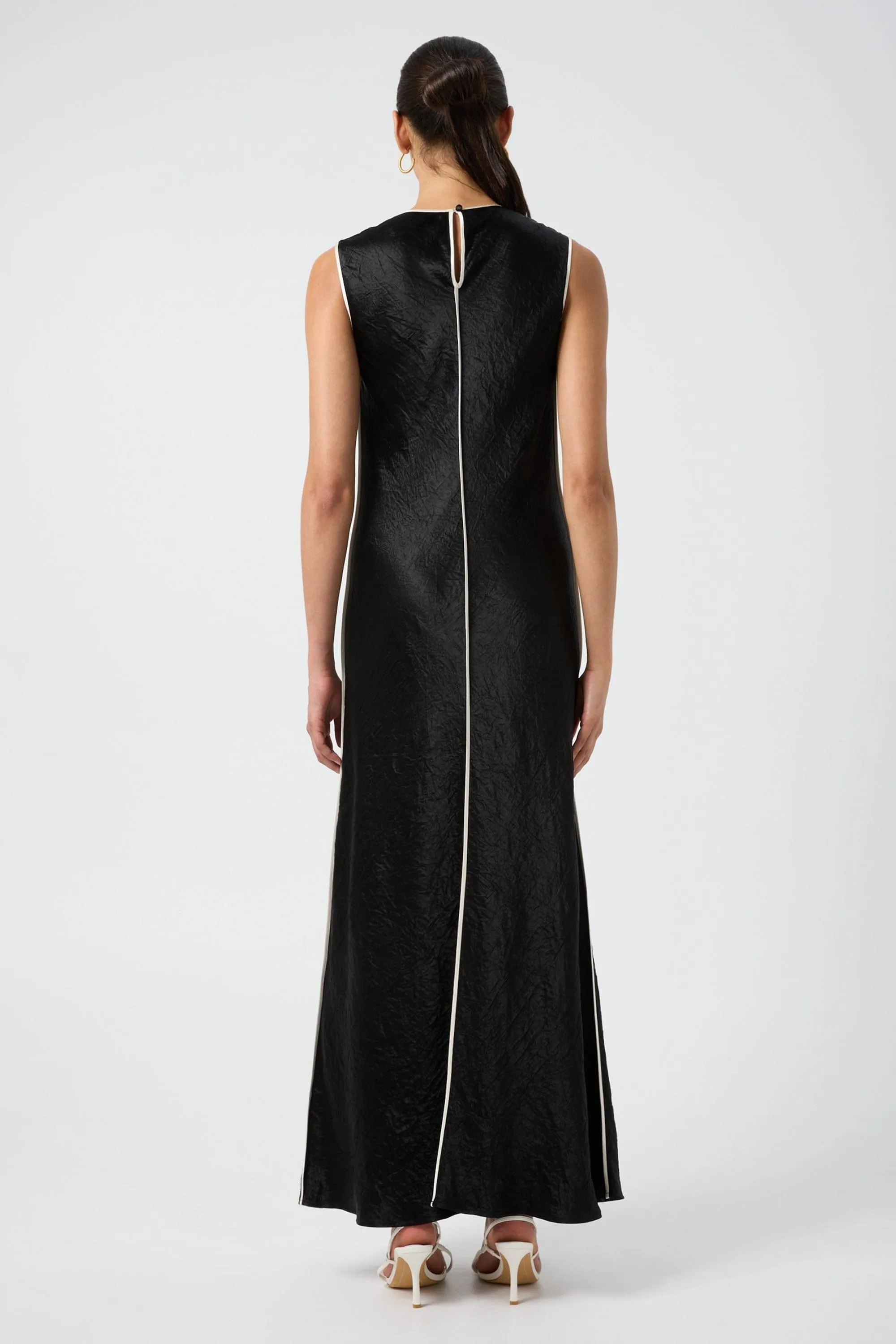 CRUSH CONTRAST BIND MAXI TANK DRESS | BLACK & CREAM