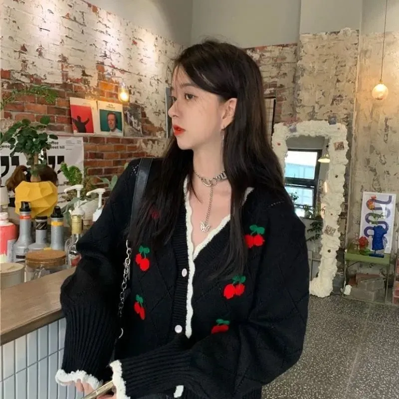 Cute Cherry Knitted Cardigan