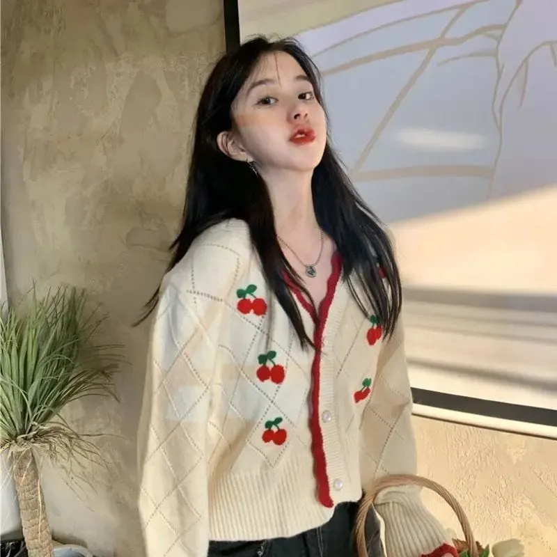 Cute Cherry Knitted Cardigan