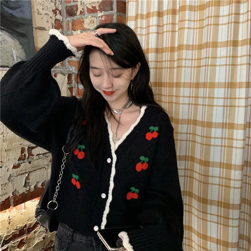 Cute Cherry Knitted Cardigan
