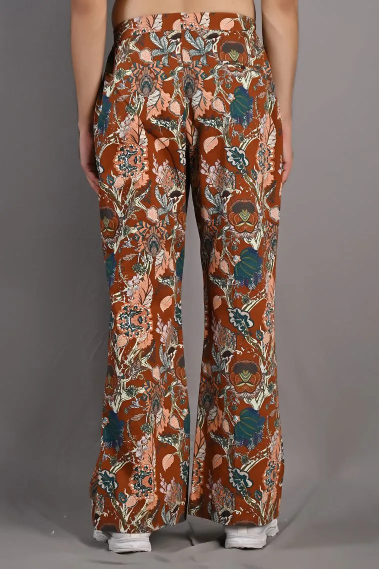 Dacian - Maroon & Multi Printed Bell Bottom Pant