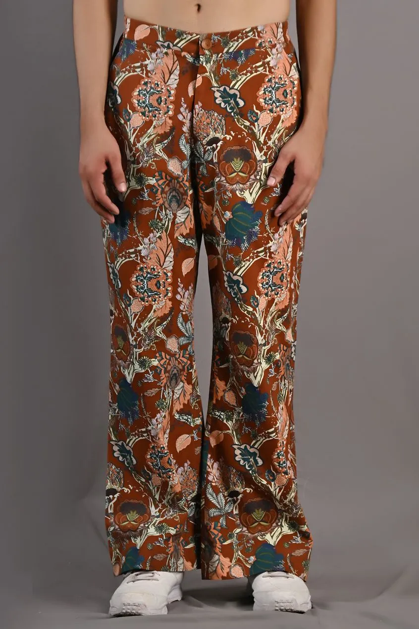 Dacian - Maroon & Multi Printed Bell Bottom Pant