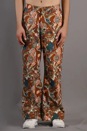 Dacian - Maroon & Multi Printed Bell Bottom Pant