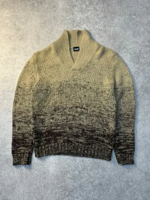 D&G Two Tone V-neck Leather Badge Logo Detail Knit Jumper