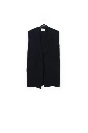 Dark blue sleeveless midi-length cardigan