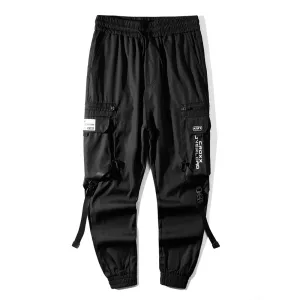 Dark Combat Ribbons Zip Up Pockets Cargo Pants