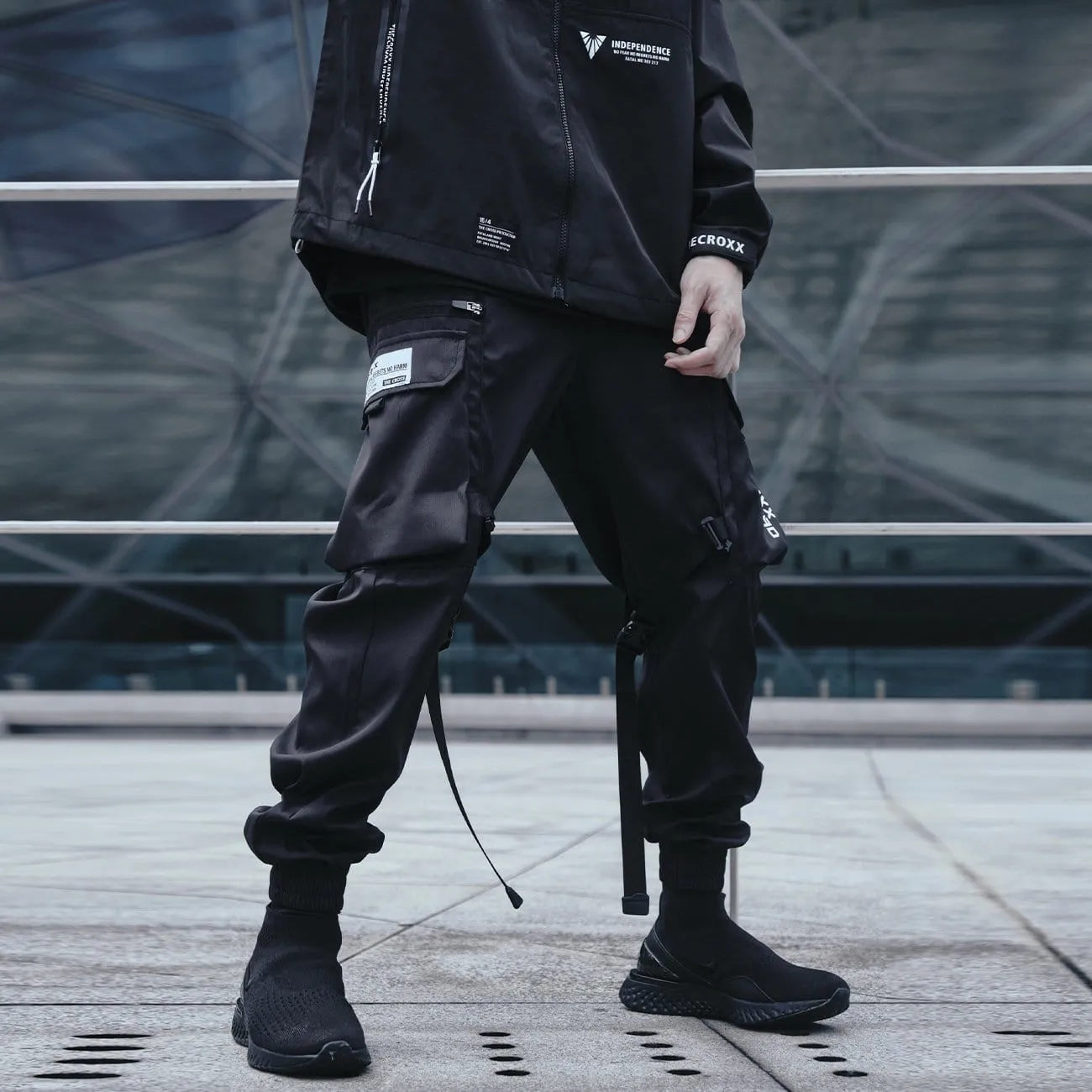 Dark Combat Ribbons Zip Up Pockets Cargo Pants