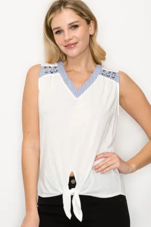 DEEP V NECK MIX MEDIA TIE FRONT