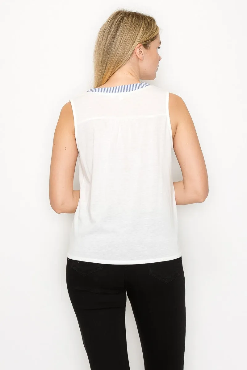 DEEP V NECK MIX MEDIA TIE FRONT