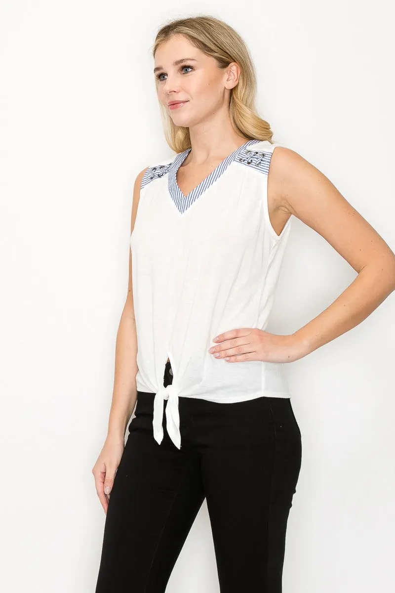 DEEP V NECK MIX MEDIA TIE FRONT