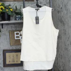 DG2 by Diane Gilman Mixed Media Plus Tiered Sleeveless Shirt Cream Off White 3X