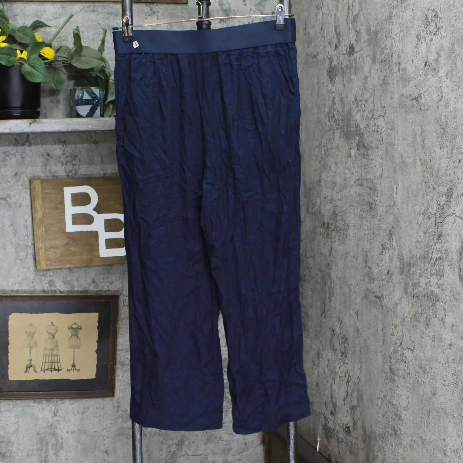 DG2 Womens Stretch Linen-Blend Crop Pant 697825 Navy Blue L
