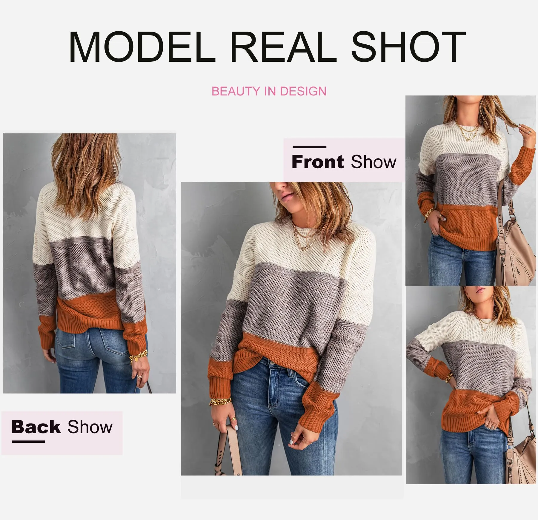 Dokotoo Womens Sweaters Winter Crewneck Long Bat Sleeve Color Block Pullover Sweaters Fashion 2024 Fall Tops Casual Knit Pullover Jumper Tops Yellow