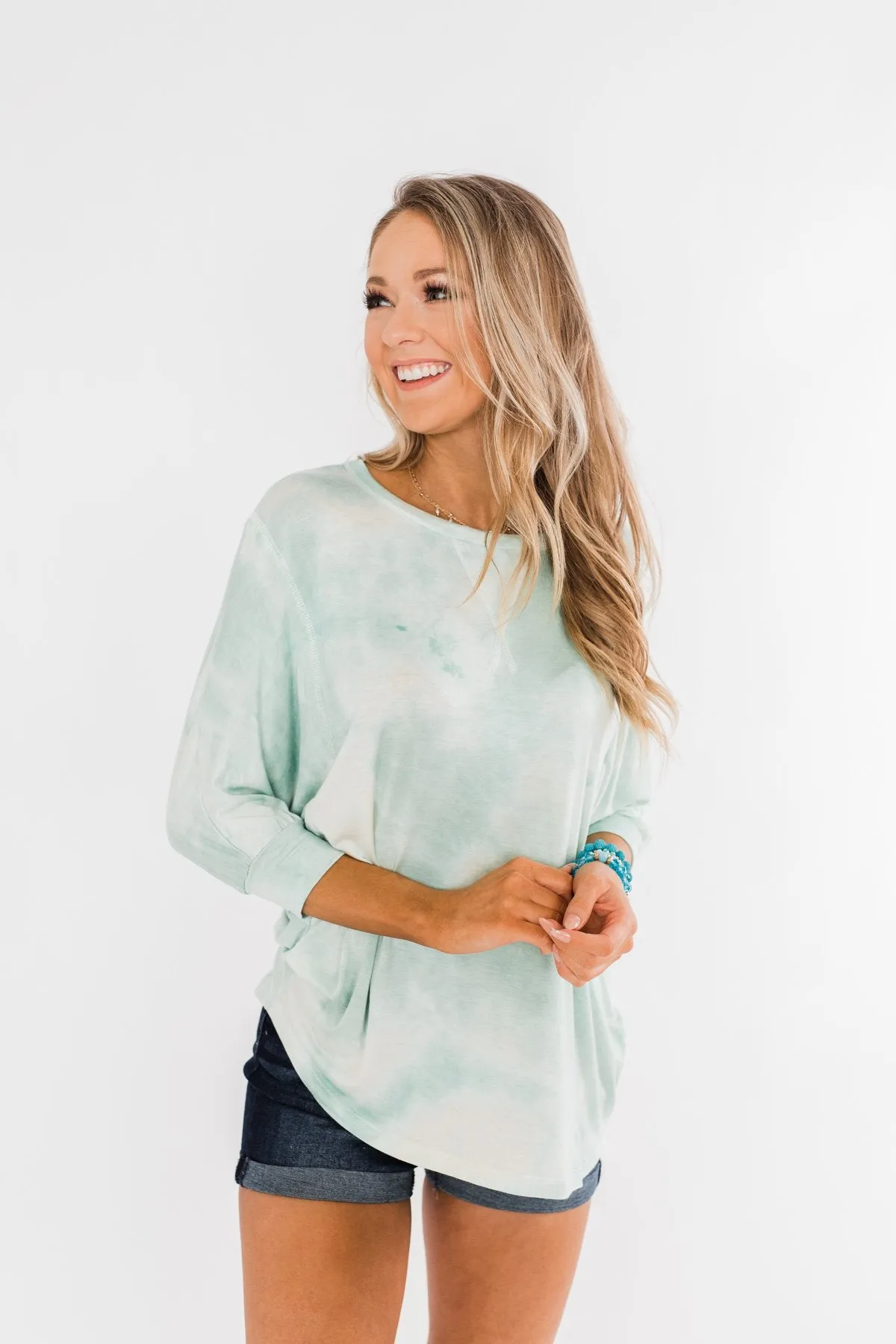 Dolman Sleeve Tie Dye Top- Mint