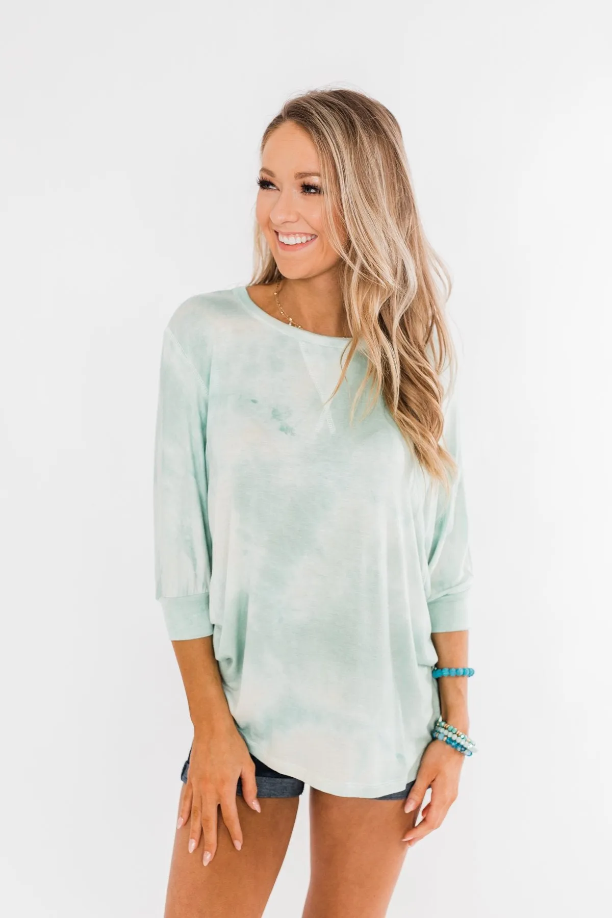 Dolman Sleeve Tie Dye Top- Mint