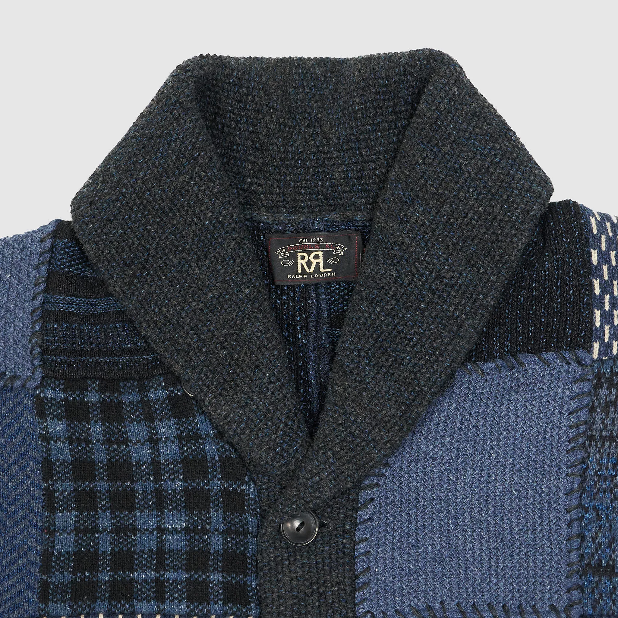 Double RL Patchwork Indigo Shawl Cardigan