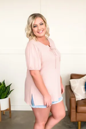 Draw Me In Peach Tie Front Top
