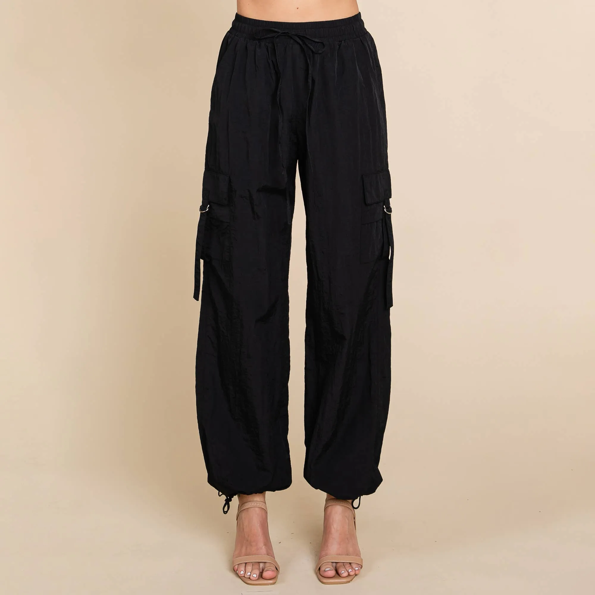 Drawstring Elastic Waist Cargo Pants with Pockets
