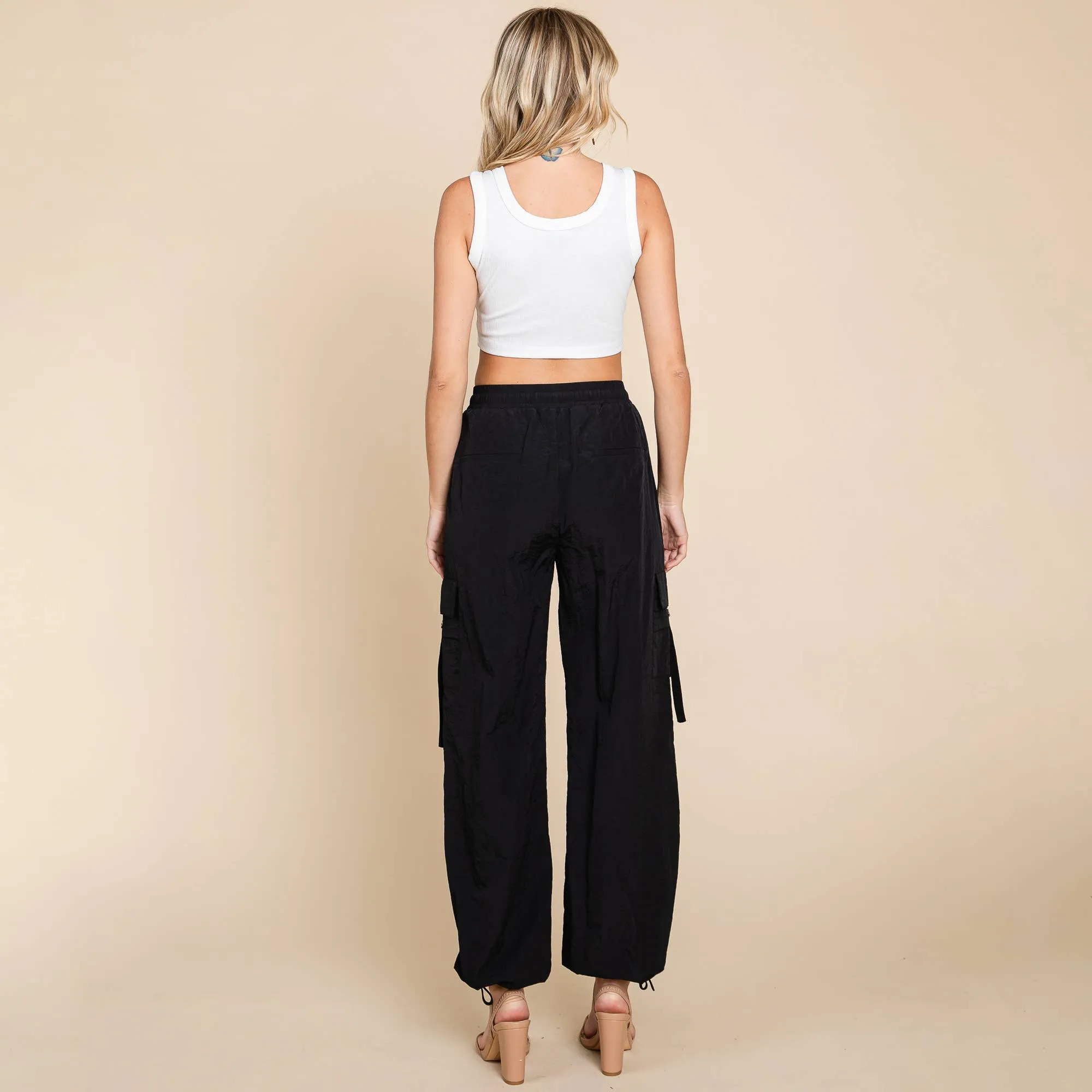 Drawstring Elastic Waist Cargo Pants with Pockets