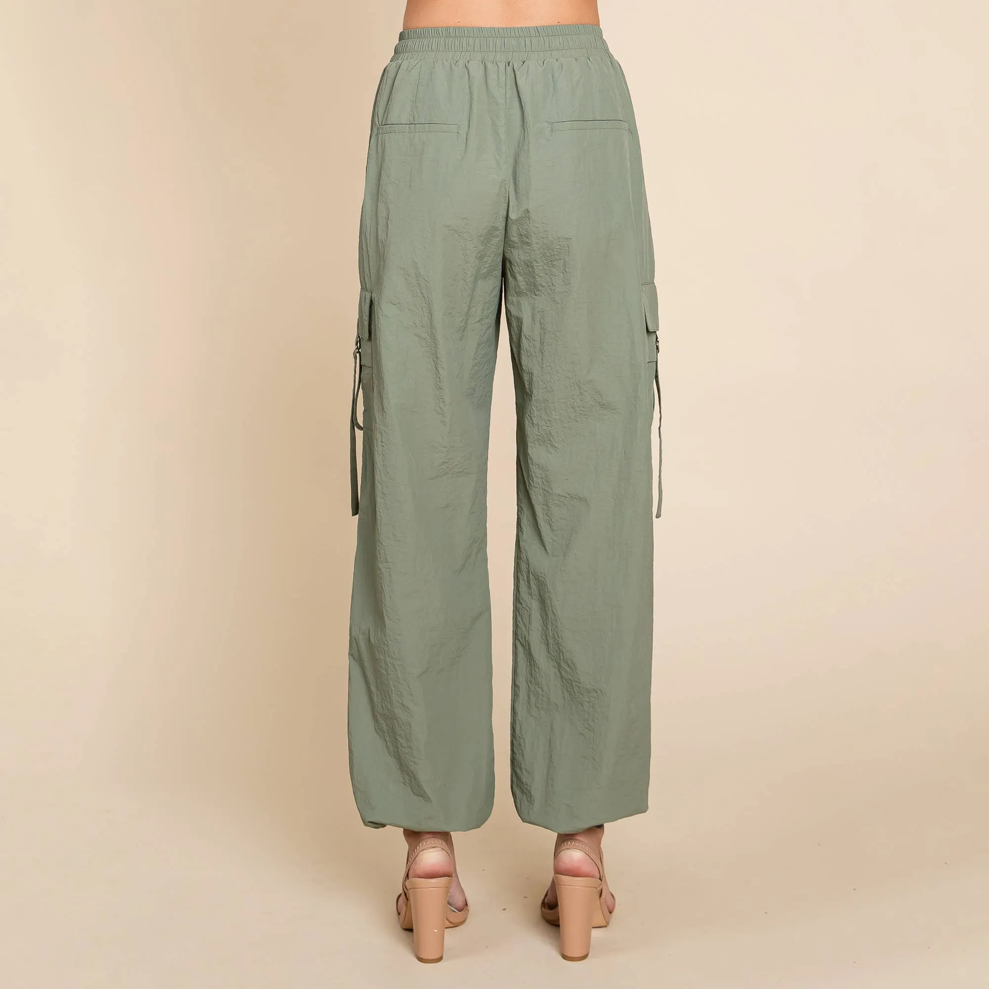 Drawstring Elastic Waist Cargo Pants with Pockets