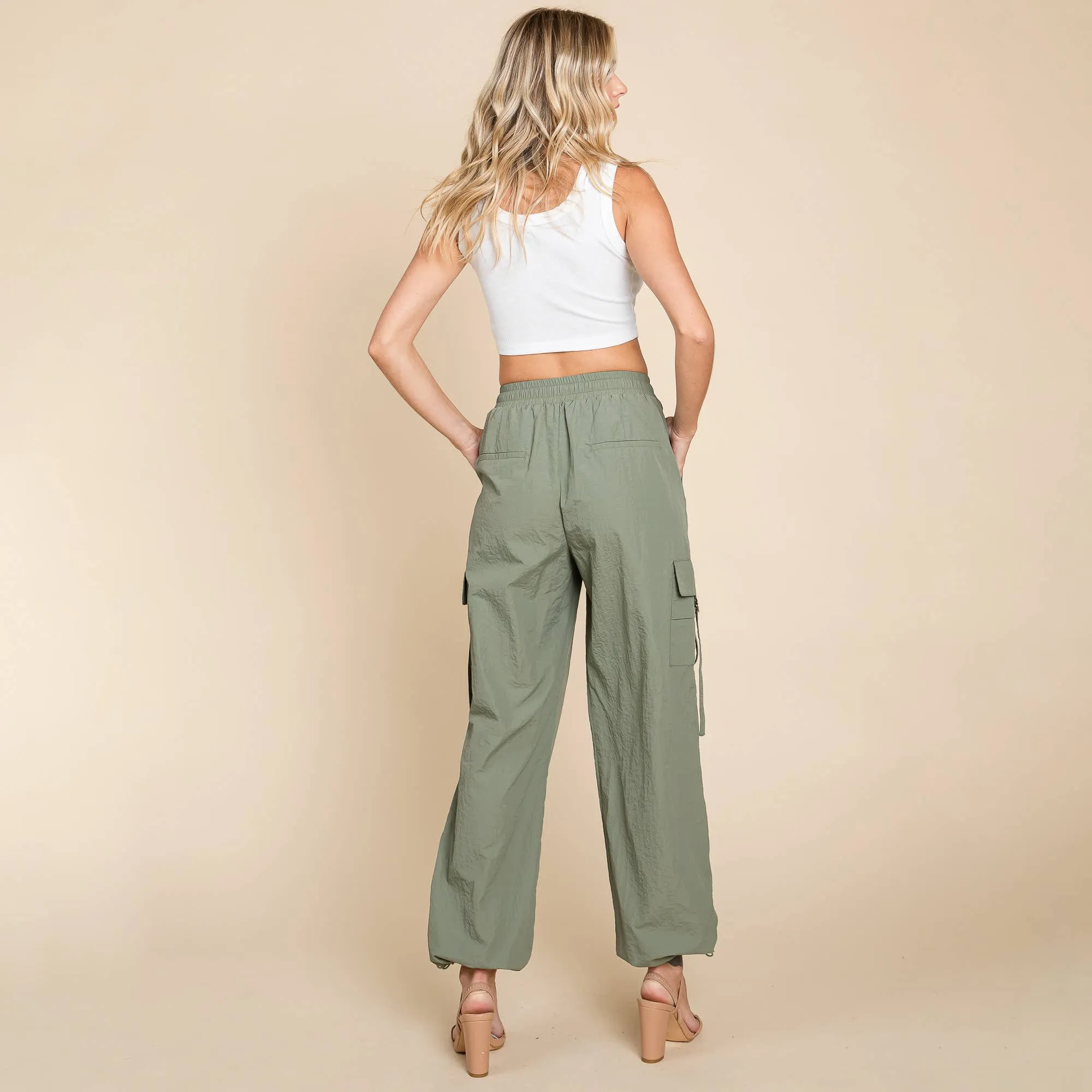 Drawstring Elastic Waist Cargo Pants with Pockets