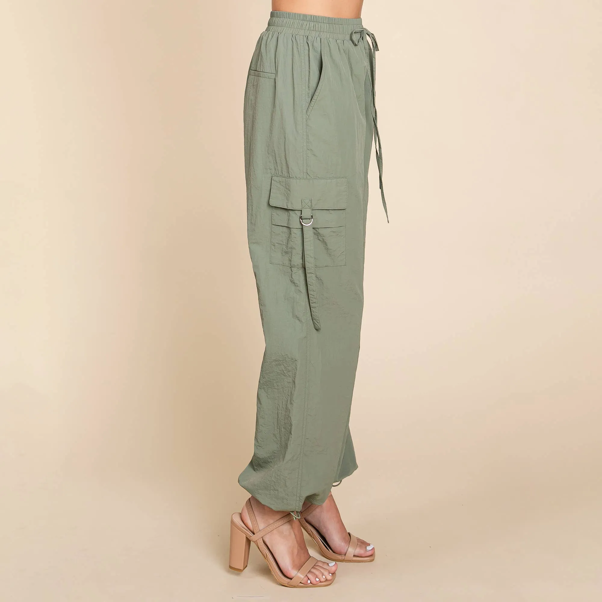 Drawstring Elastic Waist Cargo Pants with Pockets