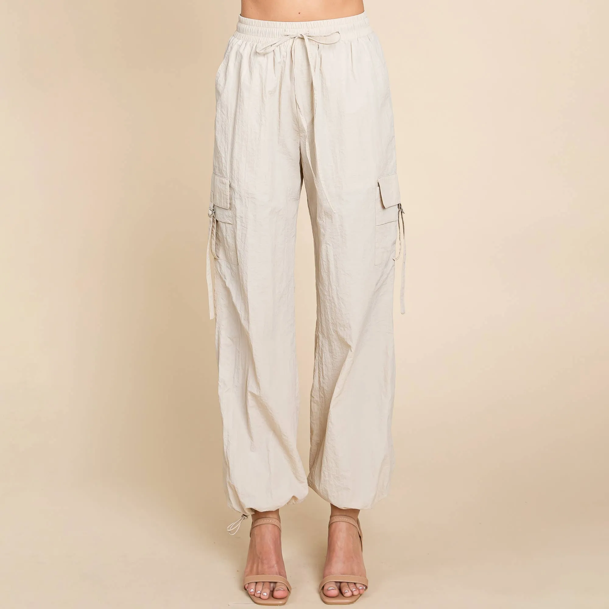 Drawstring Elastic Waist Cargo Pants with Pockets