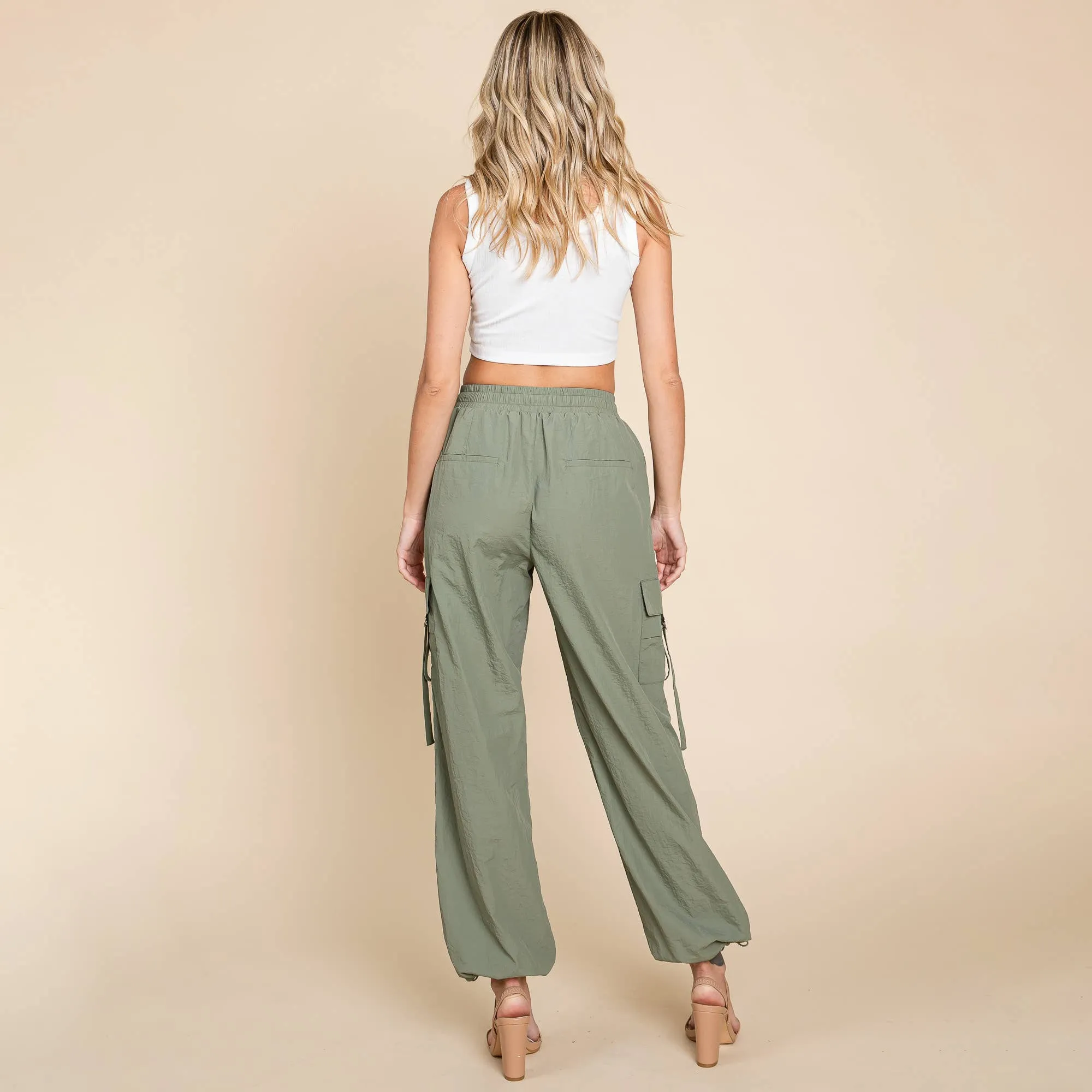 Drawstring Elastic Waist Cargo Pants with Pockets