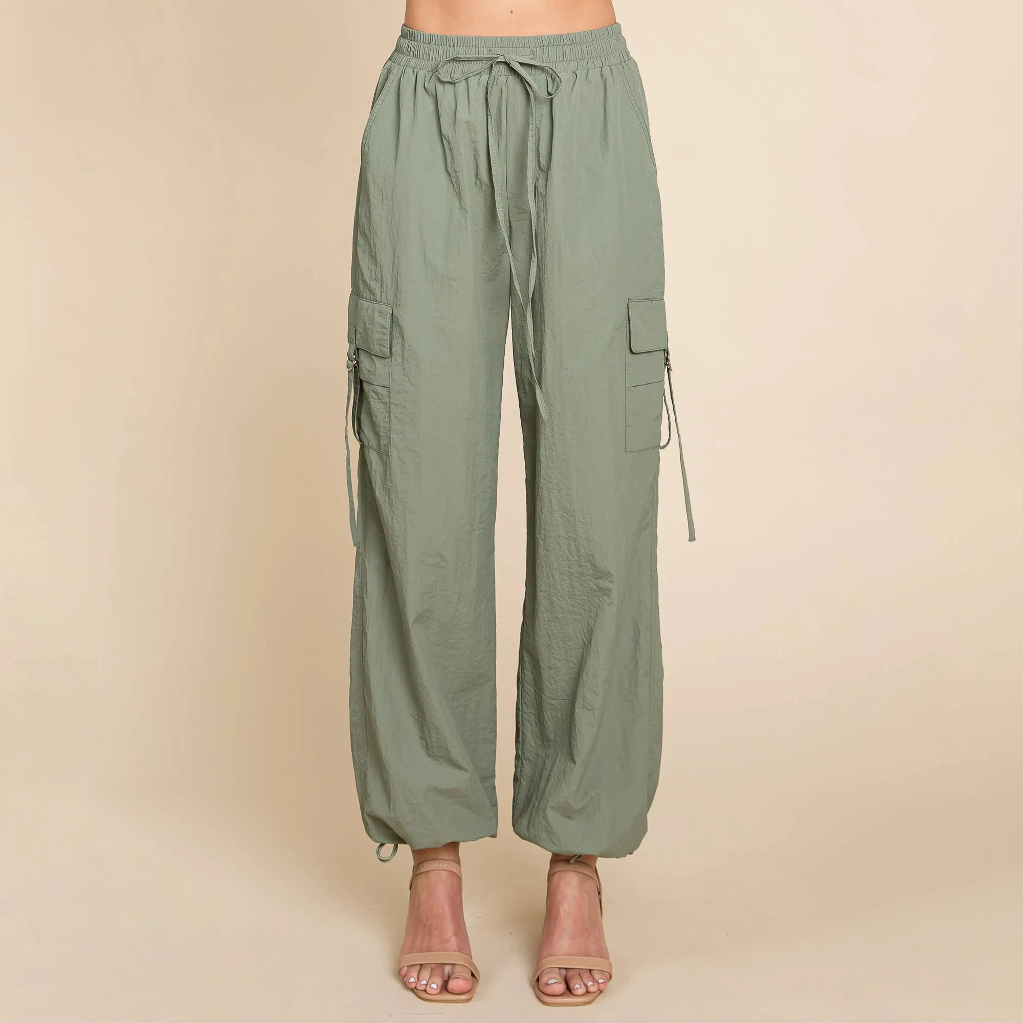 Drawstring Elastic Waist Cargo Pants with Pockets