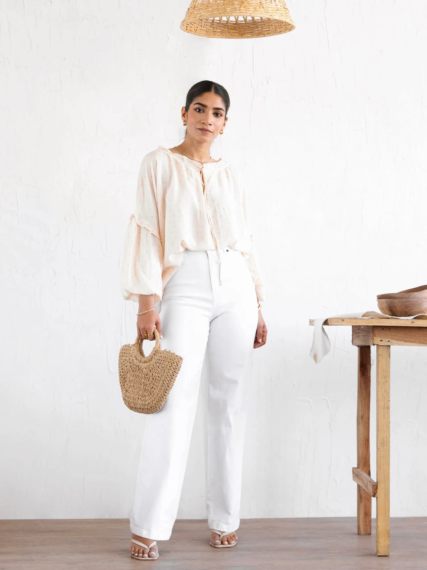 Drop Shoulder Balloon Sleeved Top