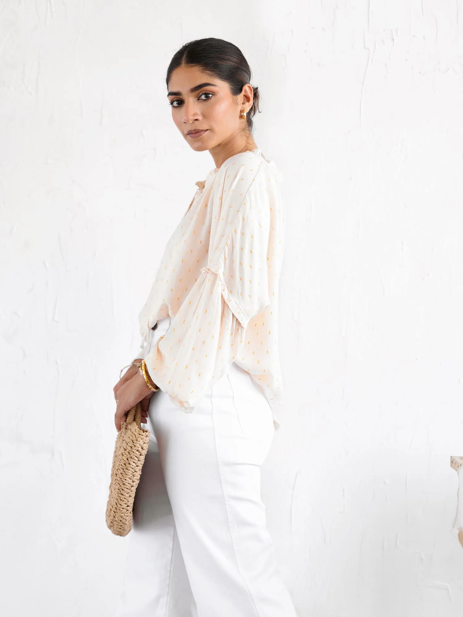 Drop Shoulder Balloon Sleeved Top