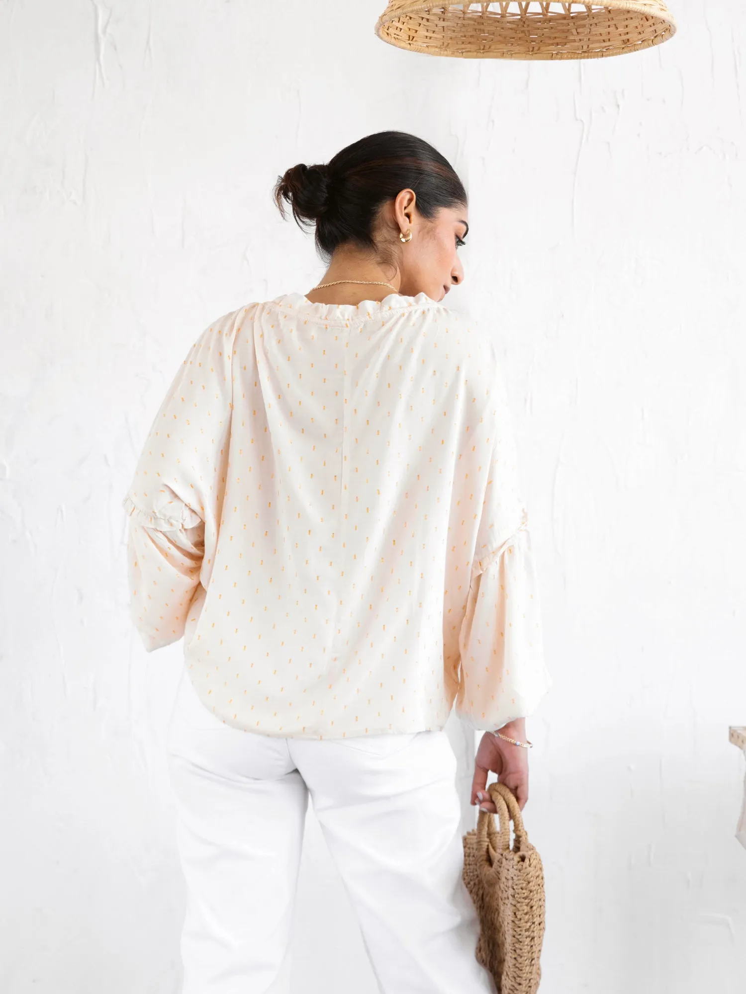 Drop Shoulder Balloon Sleeved Top