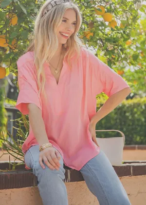 Drop Shoulder Split Neck Top