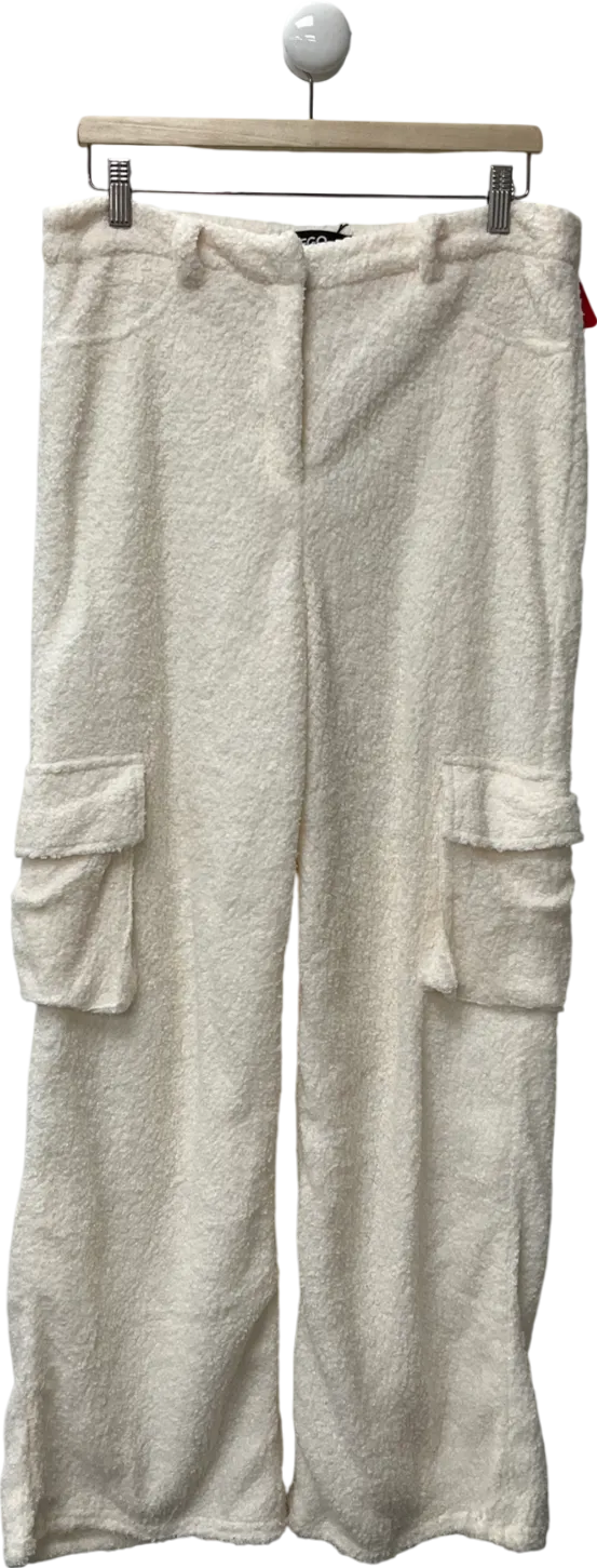 Ego White High Waist Wide Leg Cargo Trousers In Cream Teddy Borg UK 14
