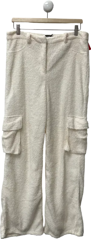 Ego White High Waist Wide Leg Cargo Trousers In Cream Teddy Borg UK 14
